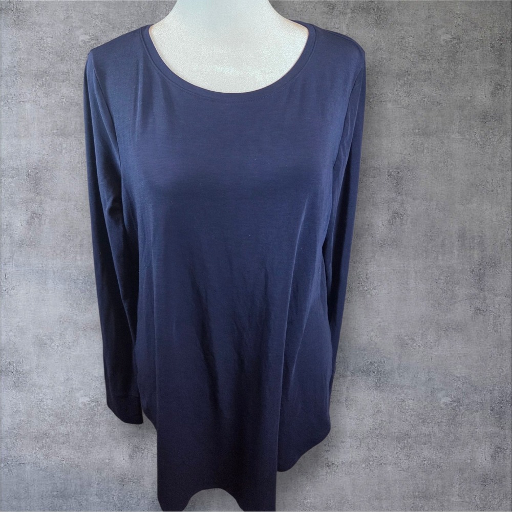 GapFit Breathe Navy Blue Long Sleeve T-Shirt Tunic Side Slits Small